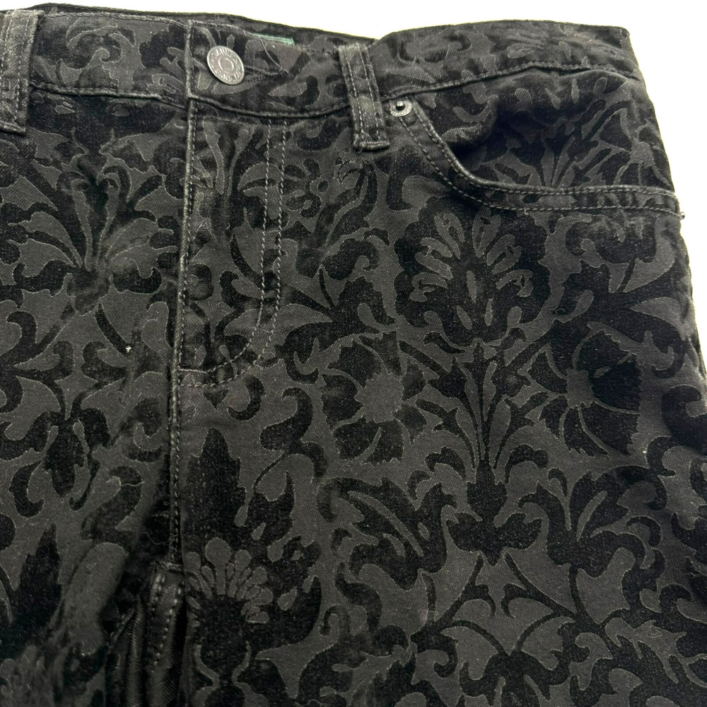 LAUREN RALPH LAUREN Women Size 2 Black Floral Velvet Burnout Brocade Jeans Pants